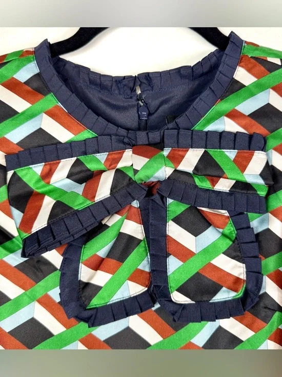 J CREW Silk Dress in Ratti Graphic Diamond Print - G8437 - Sz 0 - Picture 6 of 12